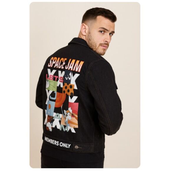 Members Only Jean Jacket Space Jam New Legacy Looney Tunes Denim Black Size M - Picture 1 of 8